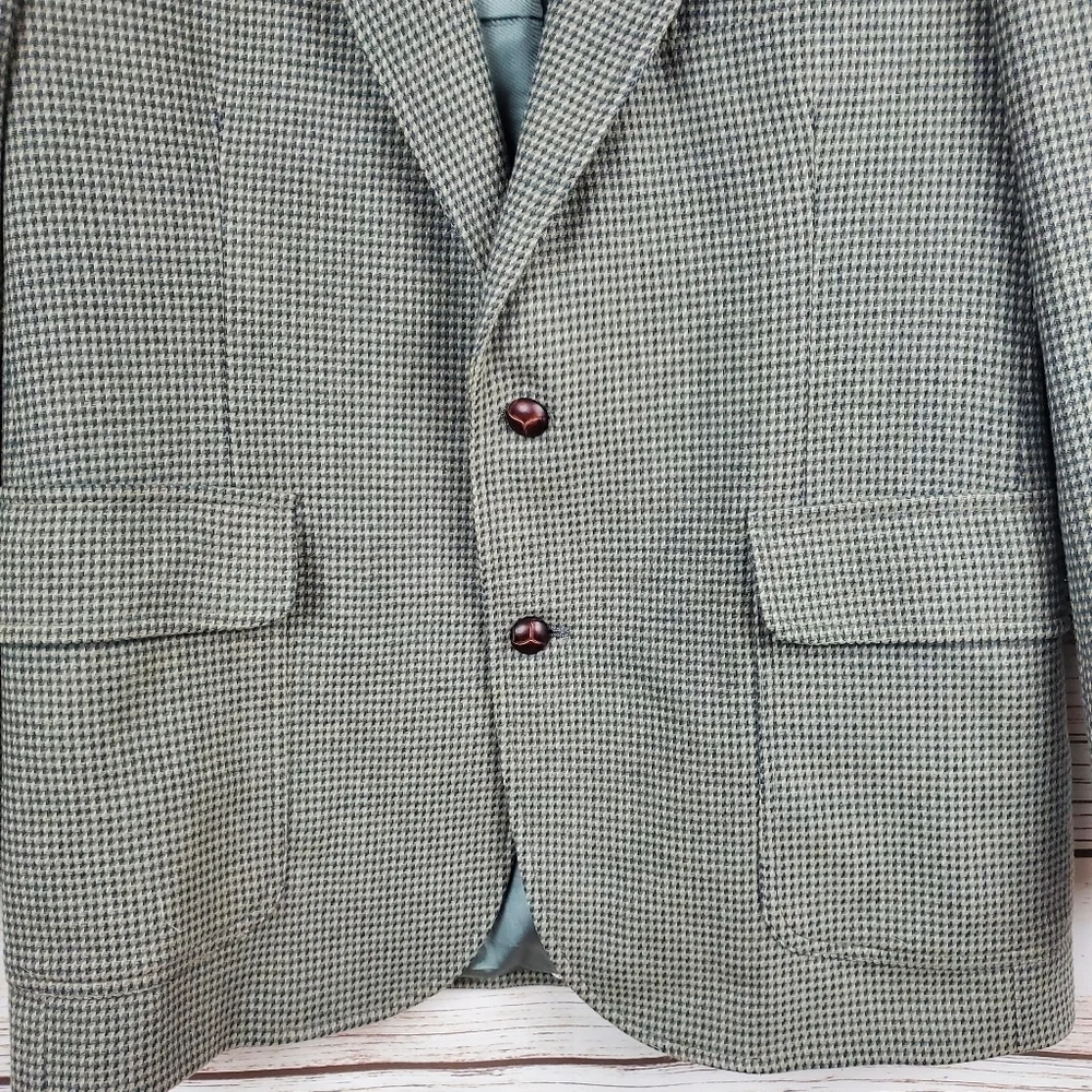 Pendleton Mens Size 40 Vtg 100% Wool Green Houndstooth 2-Button Blazer Jacket